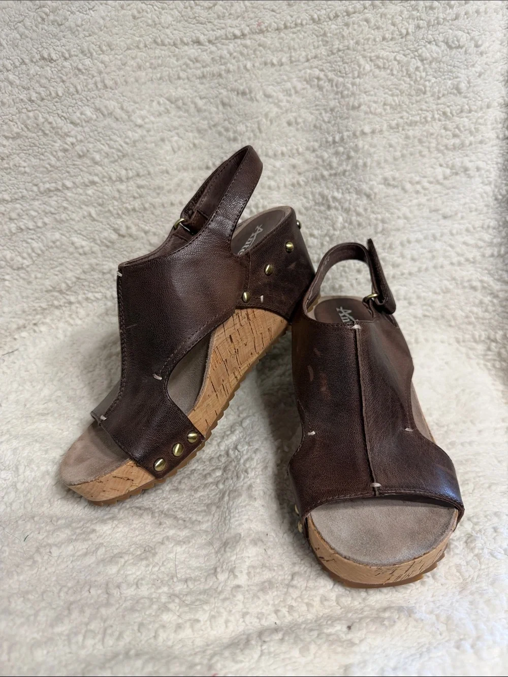 Antelope Brown Leather Wedge Slingback Sandals - Women